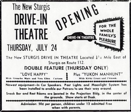 Sturgis Drive-In Theatre - Grand Opening Ad